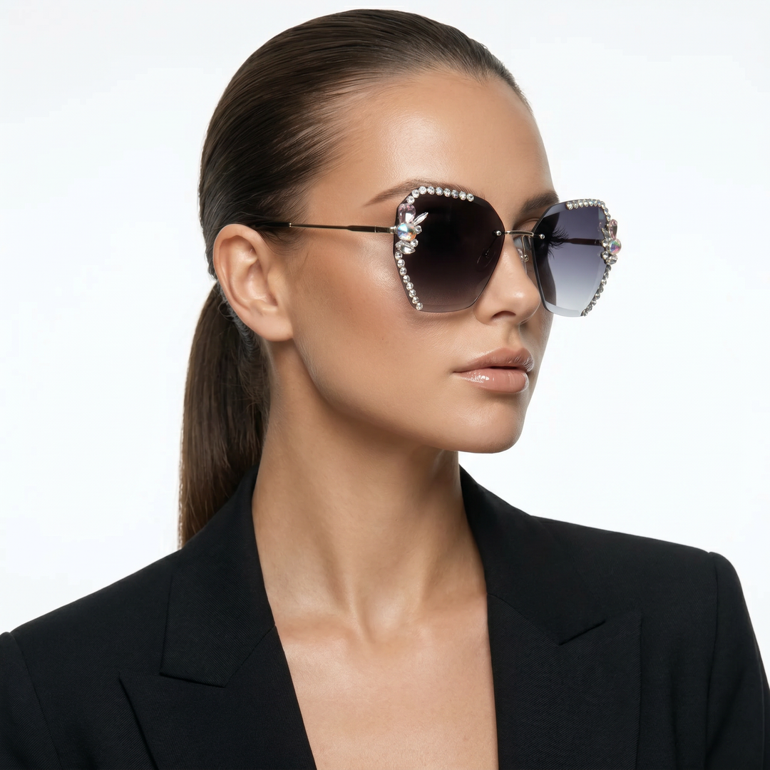 Bijou Shades — Black Onyx (model, three-quarter right with blazer)