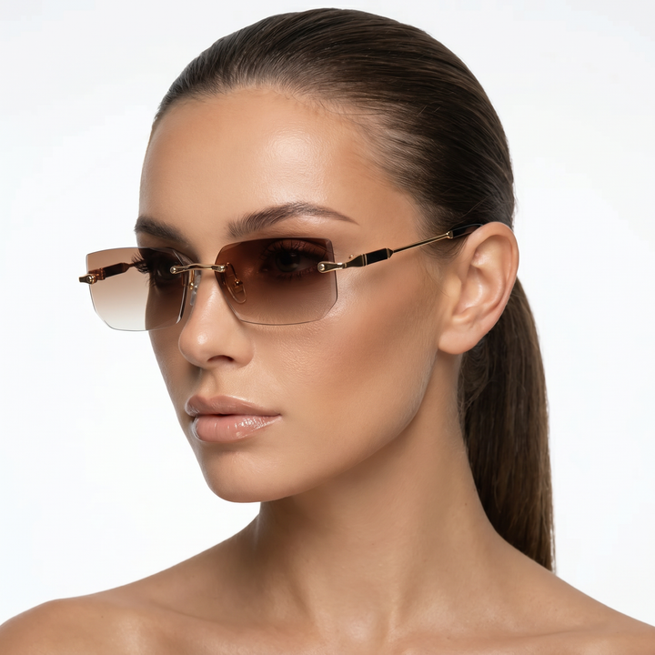 Lennox Shades — Amber Topaz (model, three-quarter left)