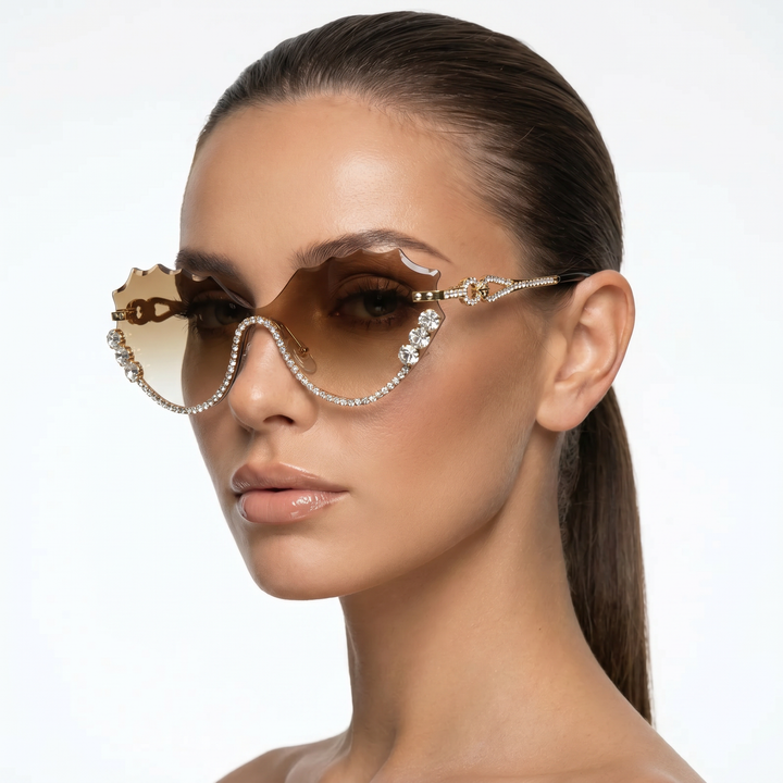 Royce Shades — Cognac Amber (model three-quarter left)