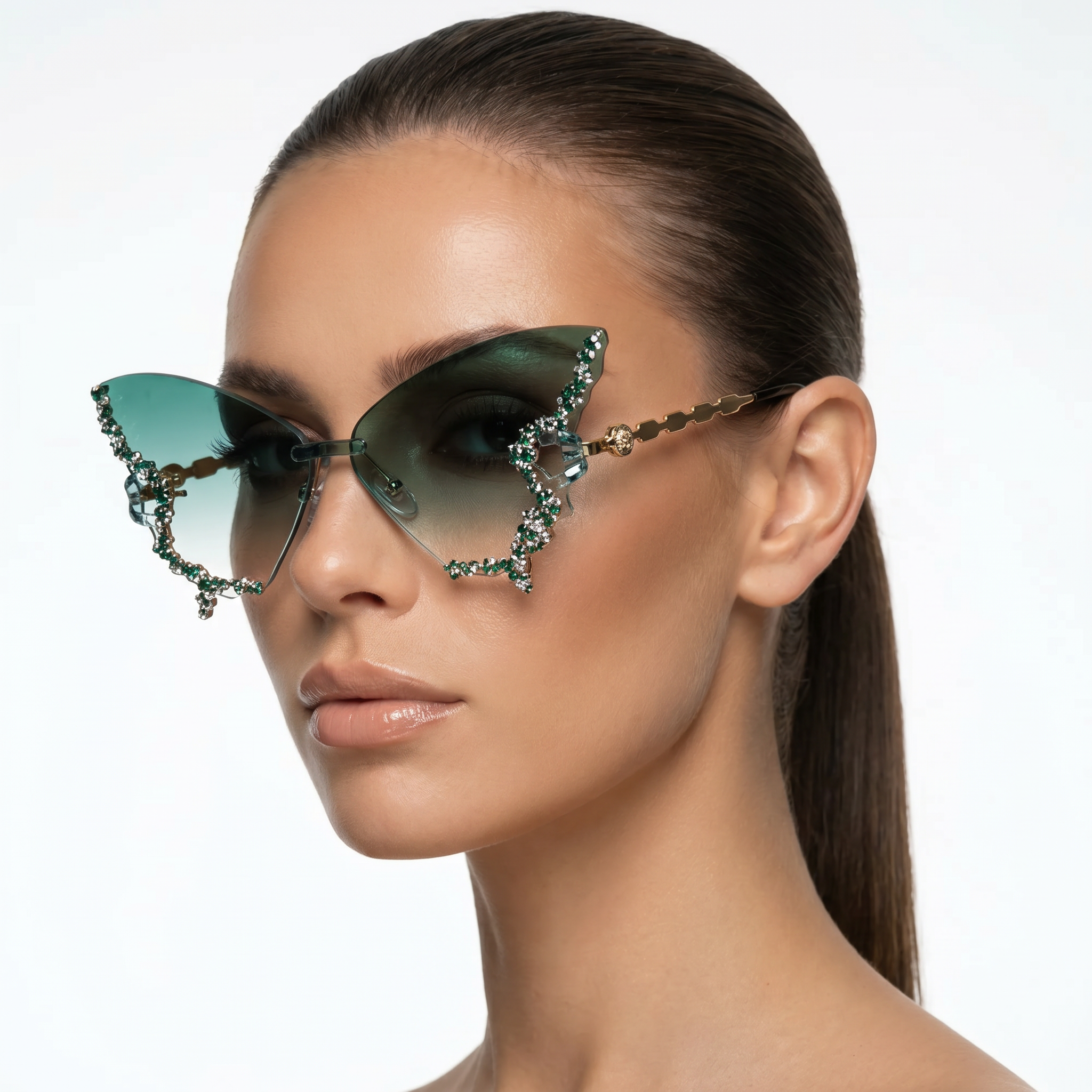 Adira Shades — Emerald Mist model three-quarter