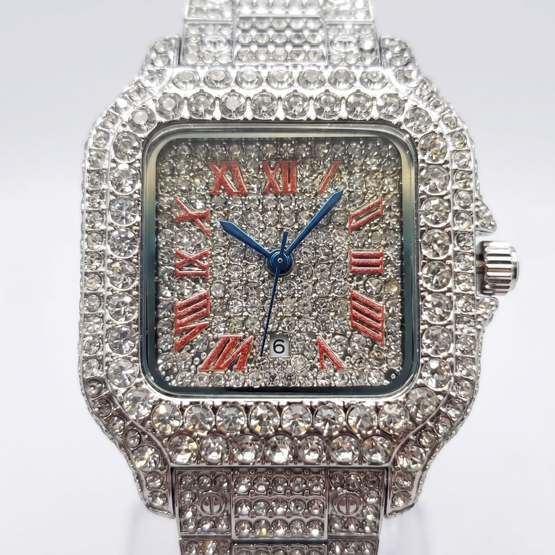 Étoile Iced Watch — Crimson Crystal, macro dial detail