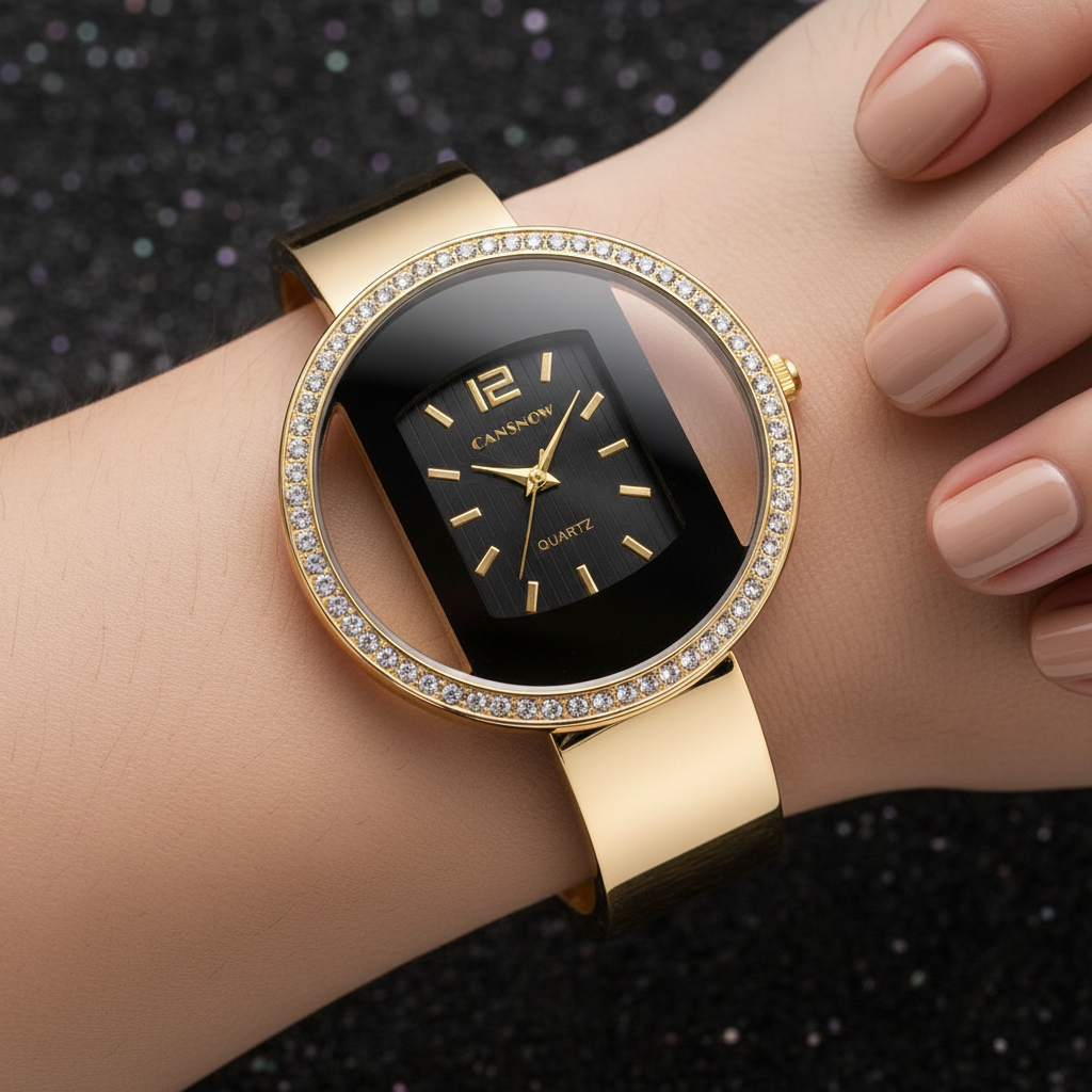 Solene Watch Gold Black on wrist