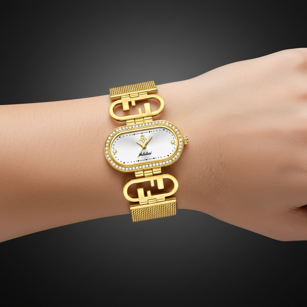 Solene Watch in Golden Ivory - on wrist