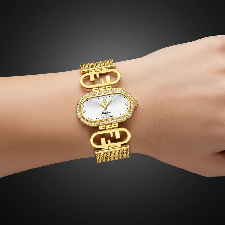 Solene Watch in Golden Ivory - on wrist