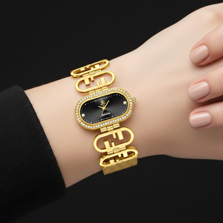 Solene Watch in Golden Onyx - on wrist