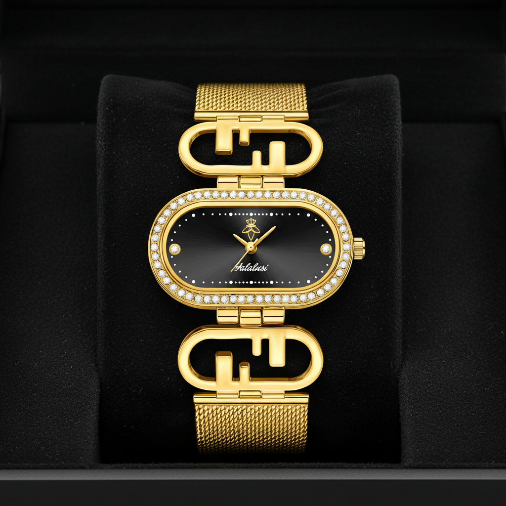 Solene Watch in Golden Onyx - gift box