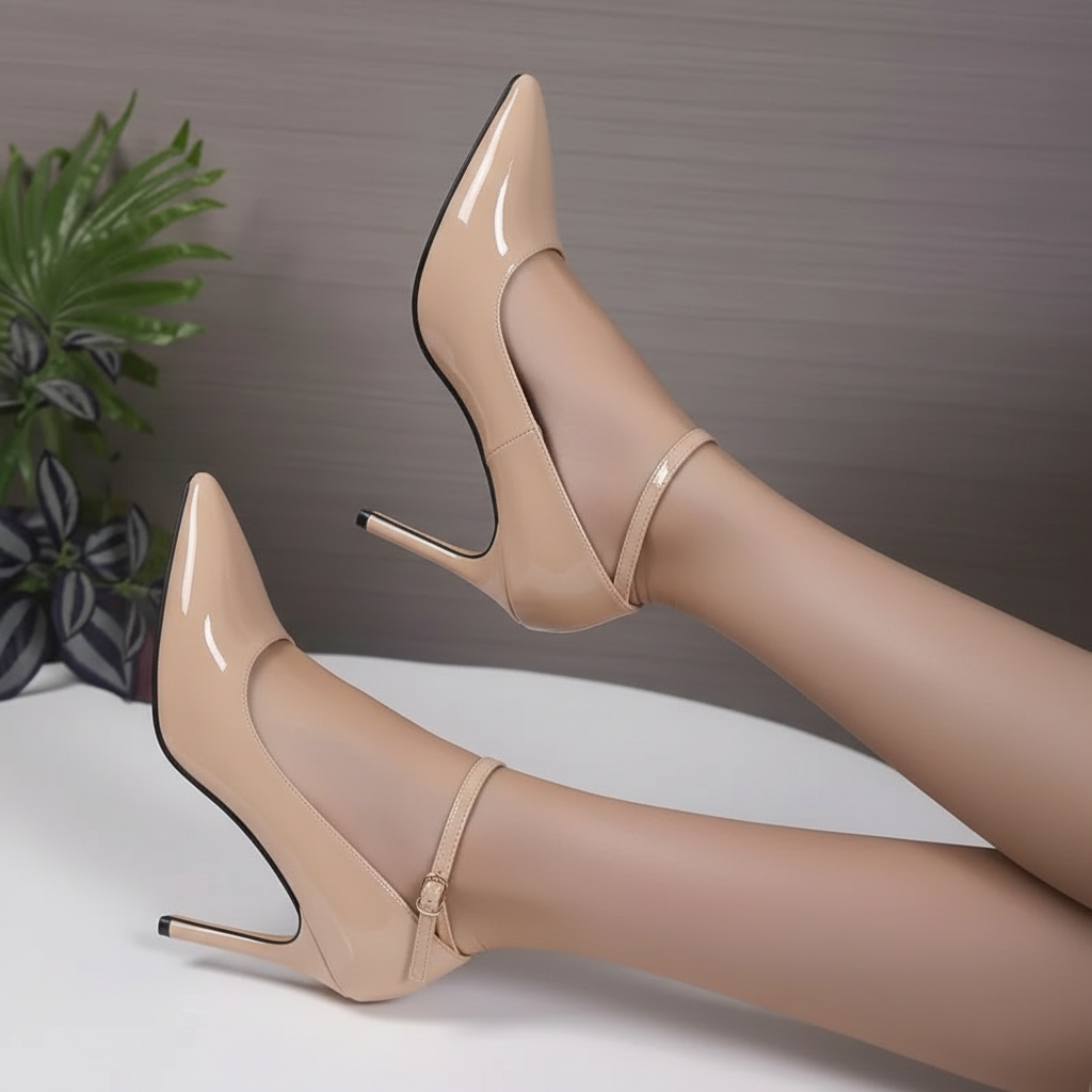 Aurelia Heels in Beige — on foot, alt angle