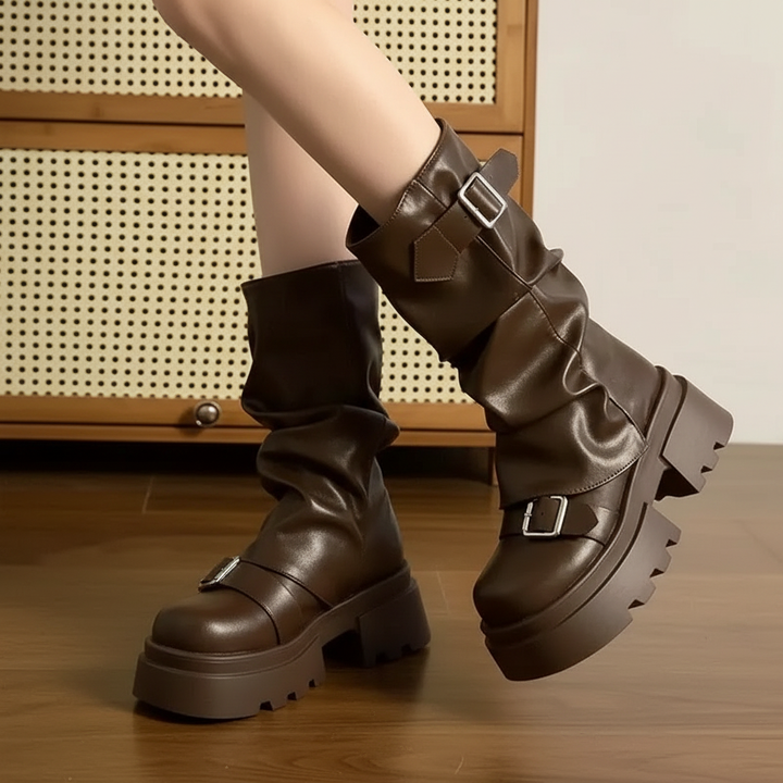Solene Boots in Tobacco — onfoot_a