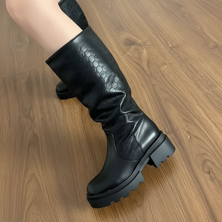 Solene Boots in Black Honeycomb — onfoot_b
