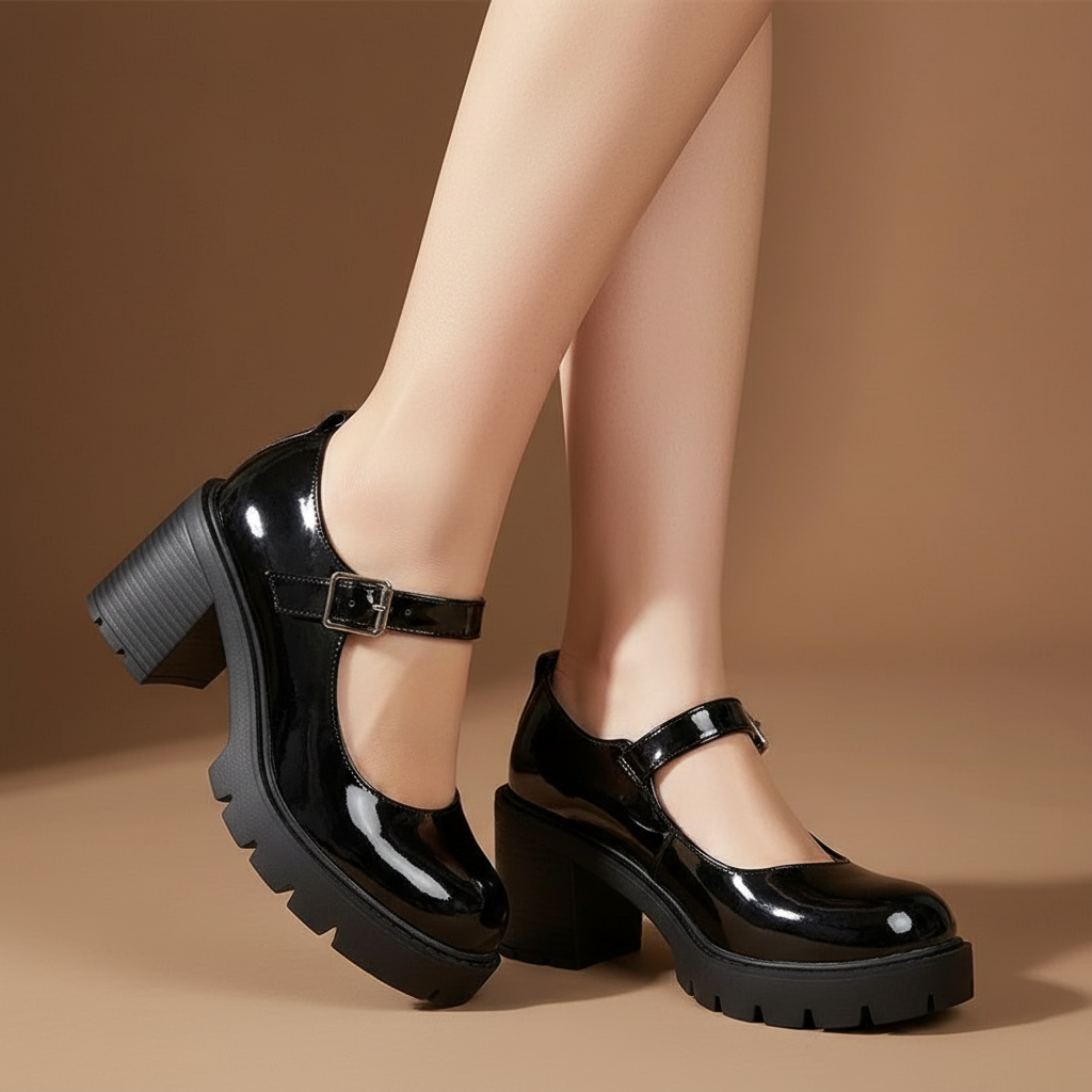 Opaline Mary Jane Pumps in Onyx — onfoot_a